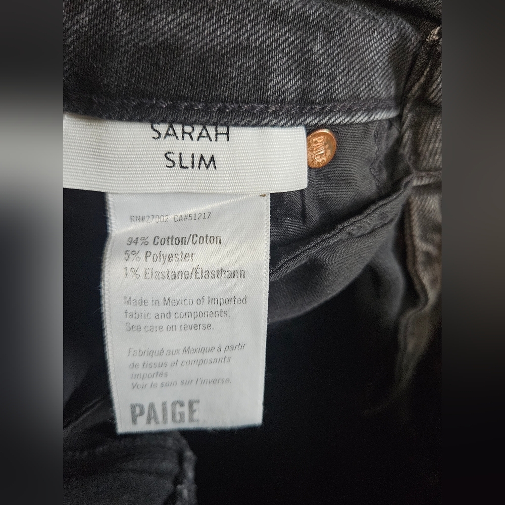 💙🩷Paige Sarah Slim Jeans Size 25   Destructed Distressed Black Wash💙 - Picture 10 of 10